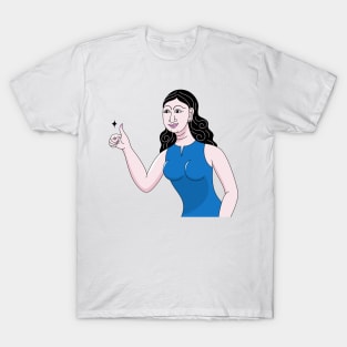 Thumbs up hand, black hair girl in blue dress on modern Thai art style T-Shirt